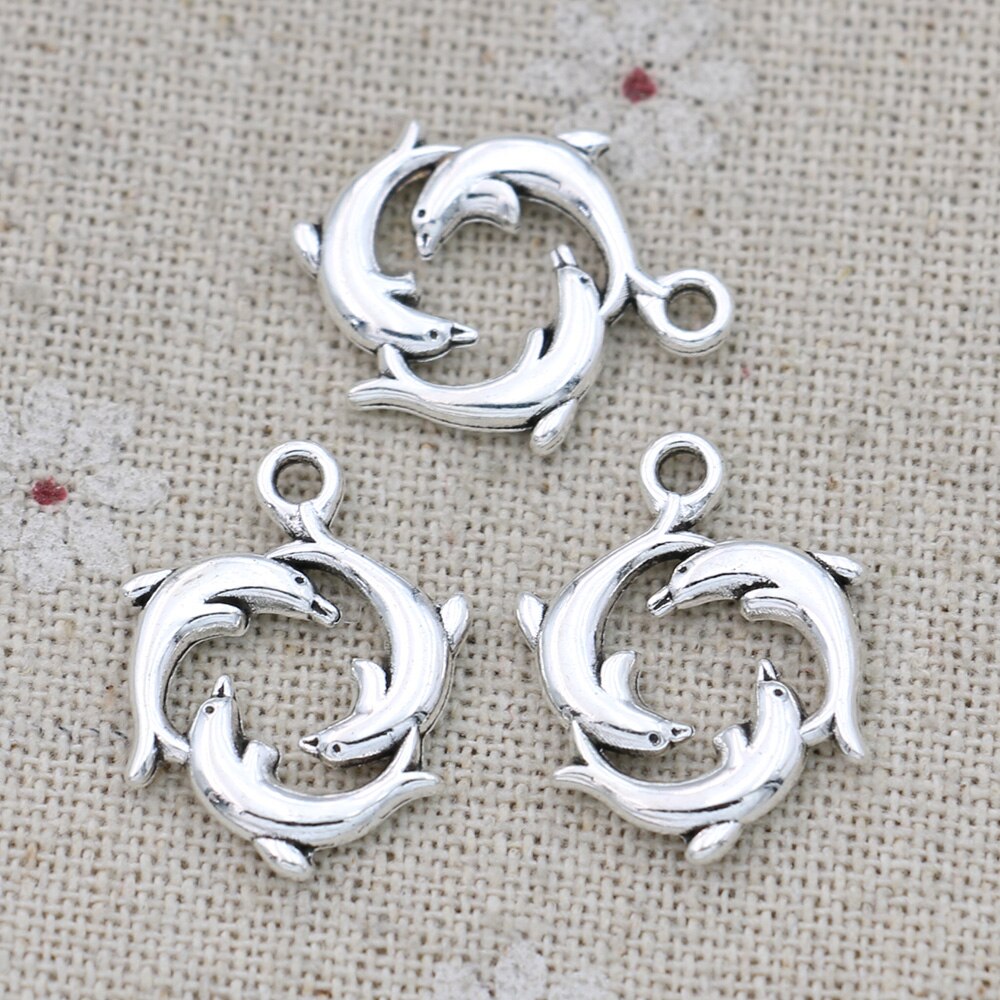 10 stücke Tibetischen Silber Überzogene Delphin Reize Anhänger für Armbinde Halskette Schmuck Machen DIY Handgemachte 17x21mm