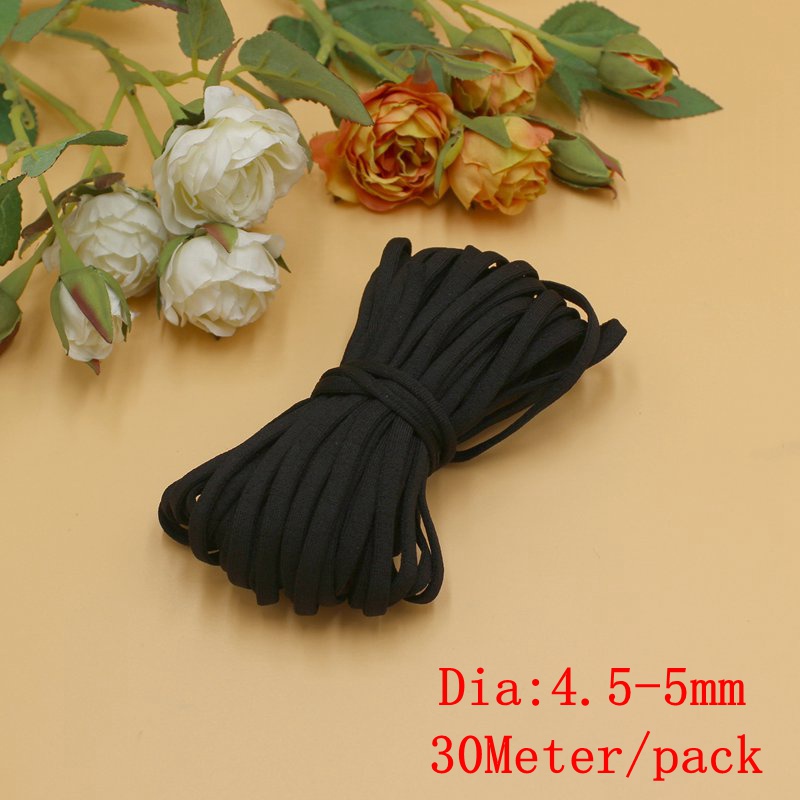 5/10/30M/pack 3/5mm Mask Elastic Band for Mask Rope Mask Rubber Band Tape Mask Ear Hanging Rope Elastic Band DIY Accessories: black 5mm 30Meter