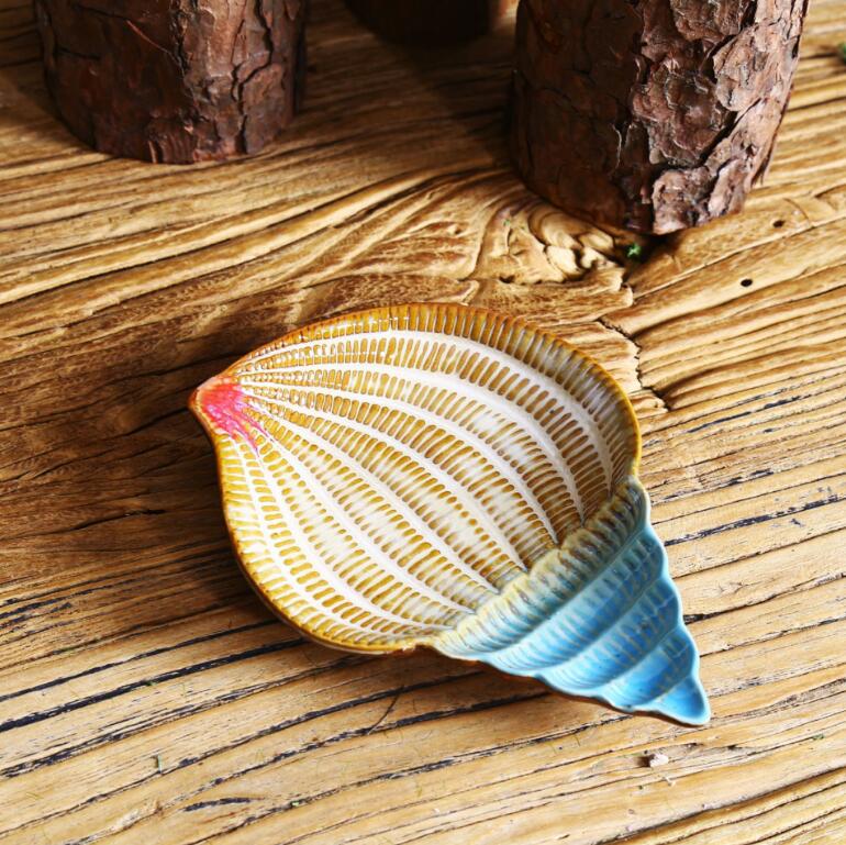 plato cerámico para fruta estrella de mar/concha/placa con forma de caja de jabón platos para la cena pequeño plato lindo artesanías de decoración: conch