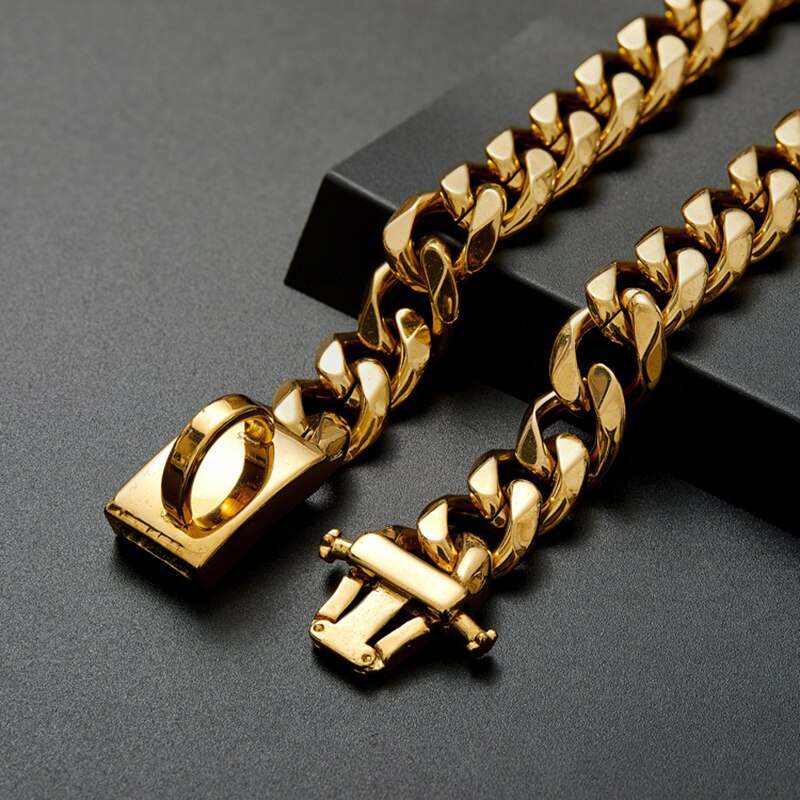 15mm Titanium Steel Alloy Collar Dog Chain Collars Large Pet Training Bulldog Decoration Silver Golden Yellow Cool Collar