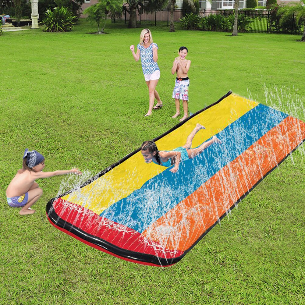 Children Waterslide Kids Splash Water Slide Portable Lawn Slide Contrast Color Sprinkler Toys For Boys Girls Summer Outdoor Toy