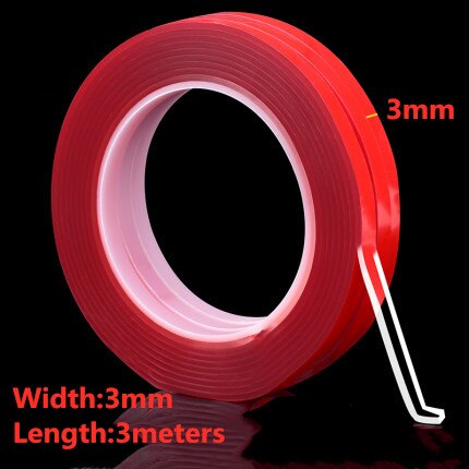 Transparante Magic Nano-Tape Wasbare Herbruikbare Dubbelzijdig Plakband Nano Traceless Sticker Verwijderbare Universele Schijven Lijm: red 3mm 3M