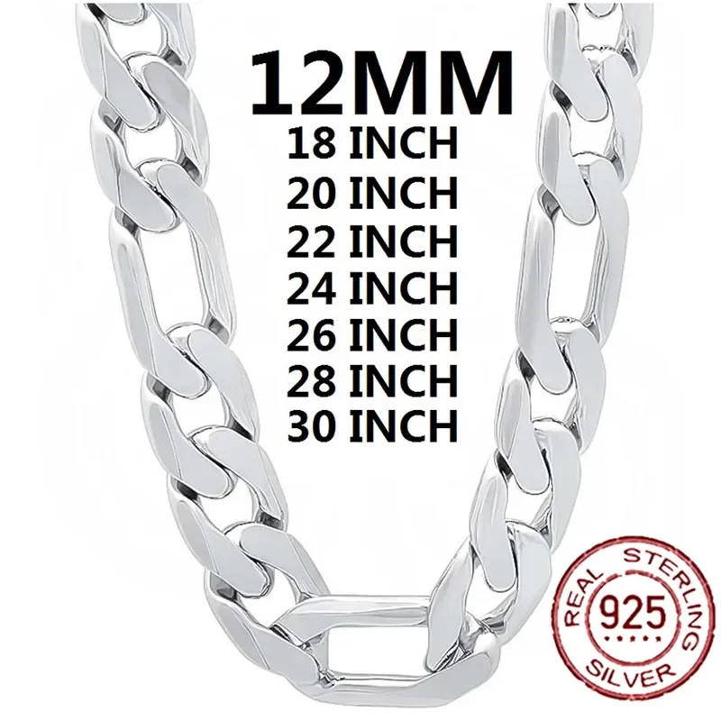 Massief 925 Sterling Zilveren Ketting Voor Mannen Klassieke 12Mm Cubaanse Ketting 18-30 Inch Charme Mode Sieraden Bruiloft