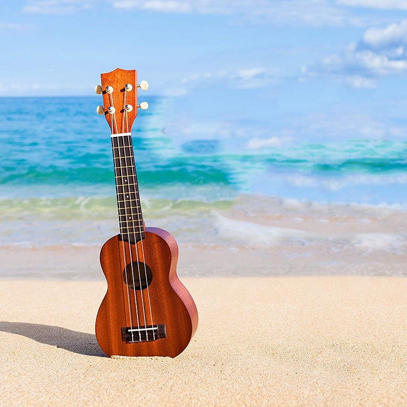 Ukuleletillbehörssats med ukulelefiltplockar celluloidplockar läderplockhållare flerfärgade snören och vita nylonsnören