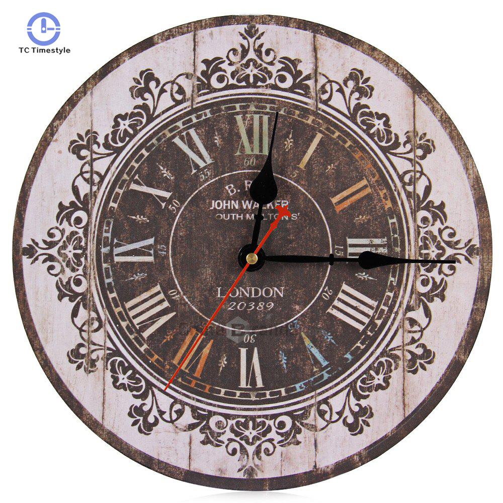 Wandklok Stille Retro Houten Decoratieve Ronde Uur Antieke Vintage Rustieke Wandklokken Hight Opknoping Horloge