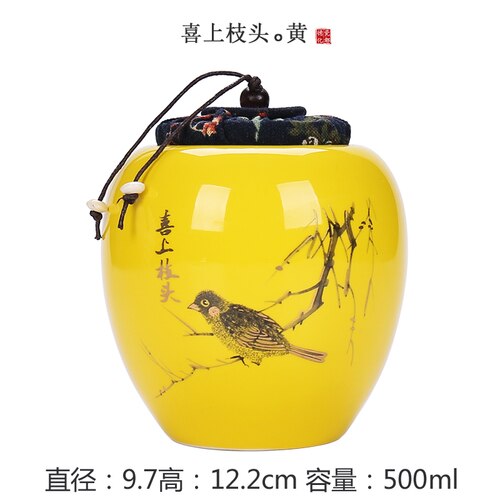 Crematie Urn voor As Huisdier Urn Begrafenis Urn voor Menselijk As Gemaakt in Keramiek Handgeschilderde Display Begrafenis Urn thuis of in Niche: A yellow bird