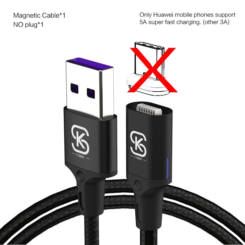 SIKAI 11 Gen 5A Magnetic Cable for iPhone Xiaomi Oppo Fast Charging USB Cable Magnetic Charger Wire Cord for Samsung Huawei: Single black cable / 1.2m