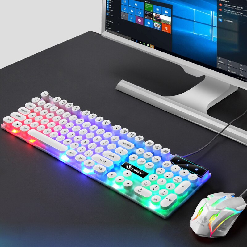 Teclado de ratón Punk impermeable, Combo de teclado Juegos de PC con cable y ratón de 1600DPI, Teclado retroiluminado: Black keyboard mouse