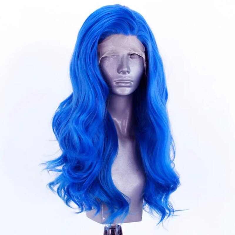 Charisma-Peluca de pelo largo ondulado para mujer negra, pelo azul, fibra sintética de alta temperatura, malla frontal, parte lateral