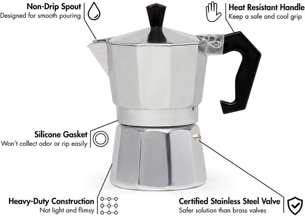 Express Moka Pot, 2 Cup 100 ml, Aluminum,brew like an Italian – Easy to Use