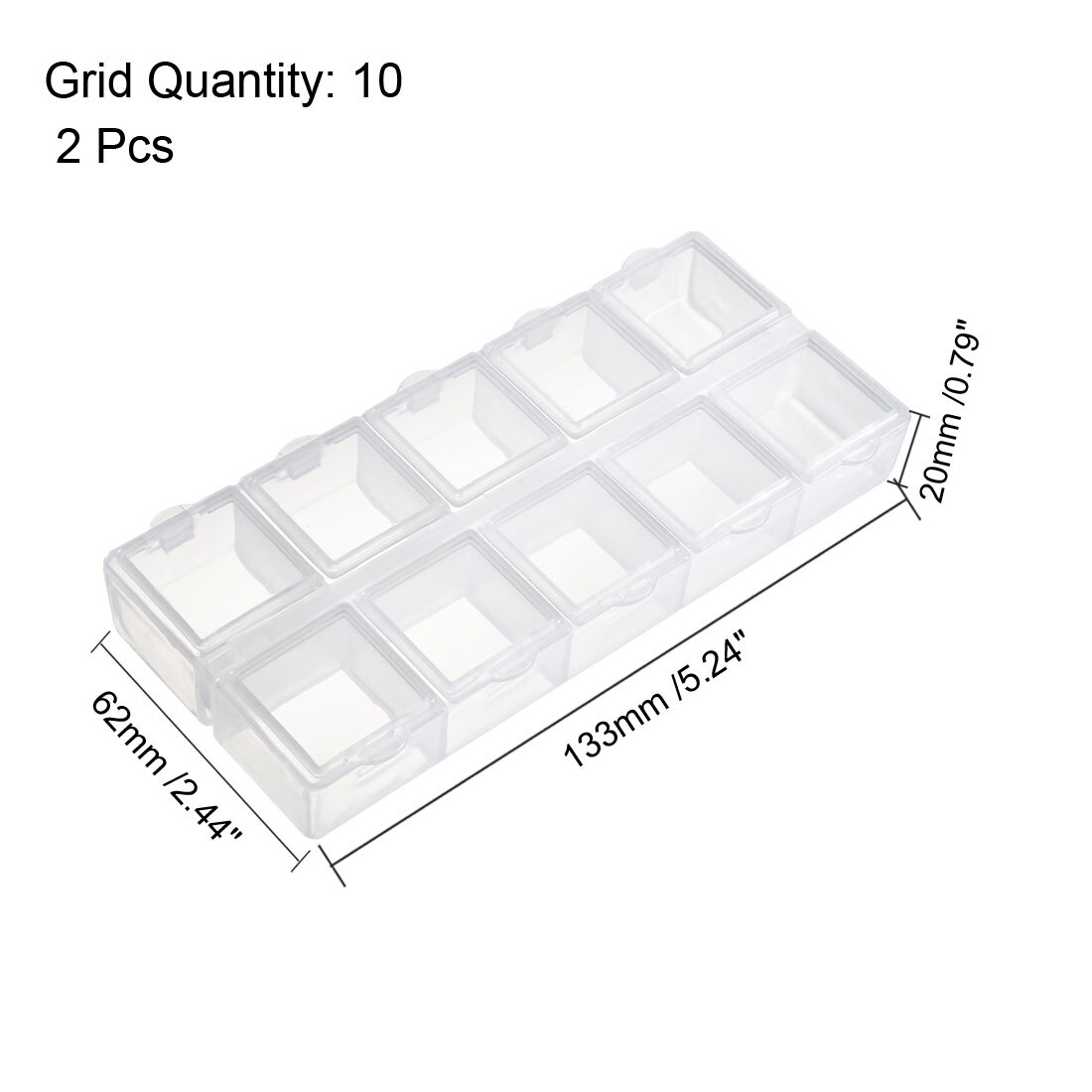 Uxcell Component Opbergdoos-Ps Vaste 10 Grids W Aparte Cover Elektronische Component Containers Clear White 133X62X20 Mm 2 Stuks