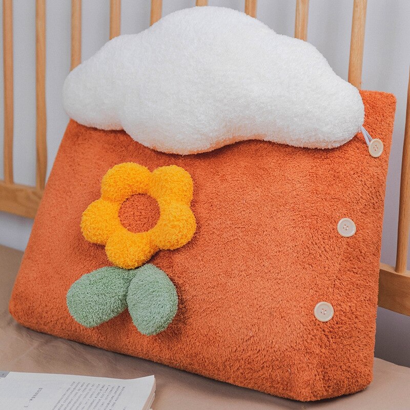 Ins Cloud Bloem Kussen Bed Rugkussen Pluche Lendensteun Kussens Decoratieve Kussens Voor Sofa Leuke Meisje Room Decor: Orange / L 50x25x60cm