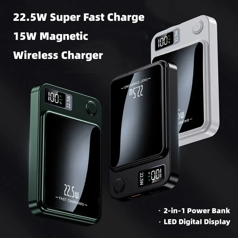 22,5 W magnetische powerbank Draadloos snel opladen Draagbare oplader Externe extra reservebatterij voor iPhone Magsafe Powerbank