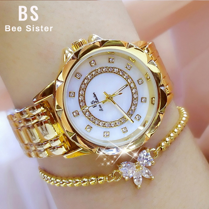 Diamant Vrouwen Luxe Horloge Strass Elegante Dames Horloges Gouden Klok Horloges Voor Vrouwen Relogio Feminino