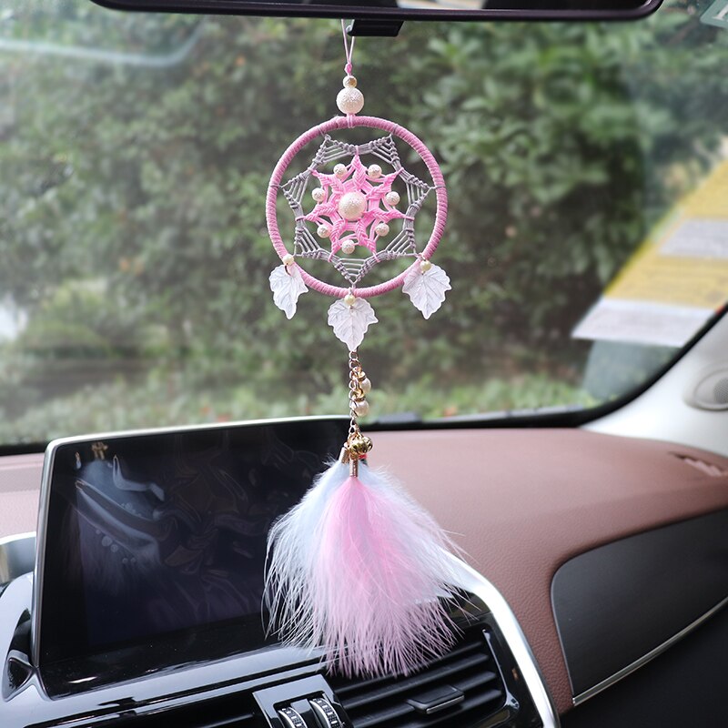 Dreamcatcher Auto Opknoping Ornamenten Auto Spiegel Hanger In Auto Accessoires Voor Meisjes Vrouwen Roze Home Room Decor Auto Windgong