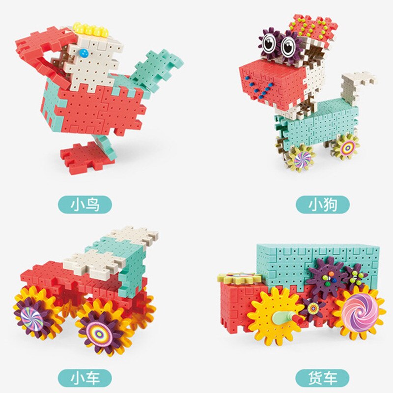 Gear blok drejelig blok mekanisk samling diy mosaik legetøj 3d tredimensionelt gear børnelegetøj