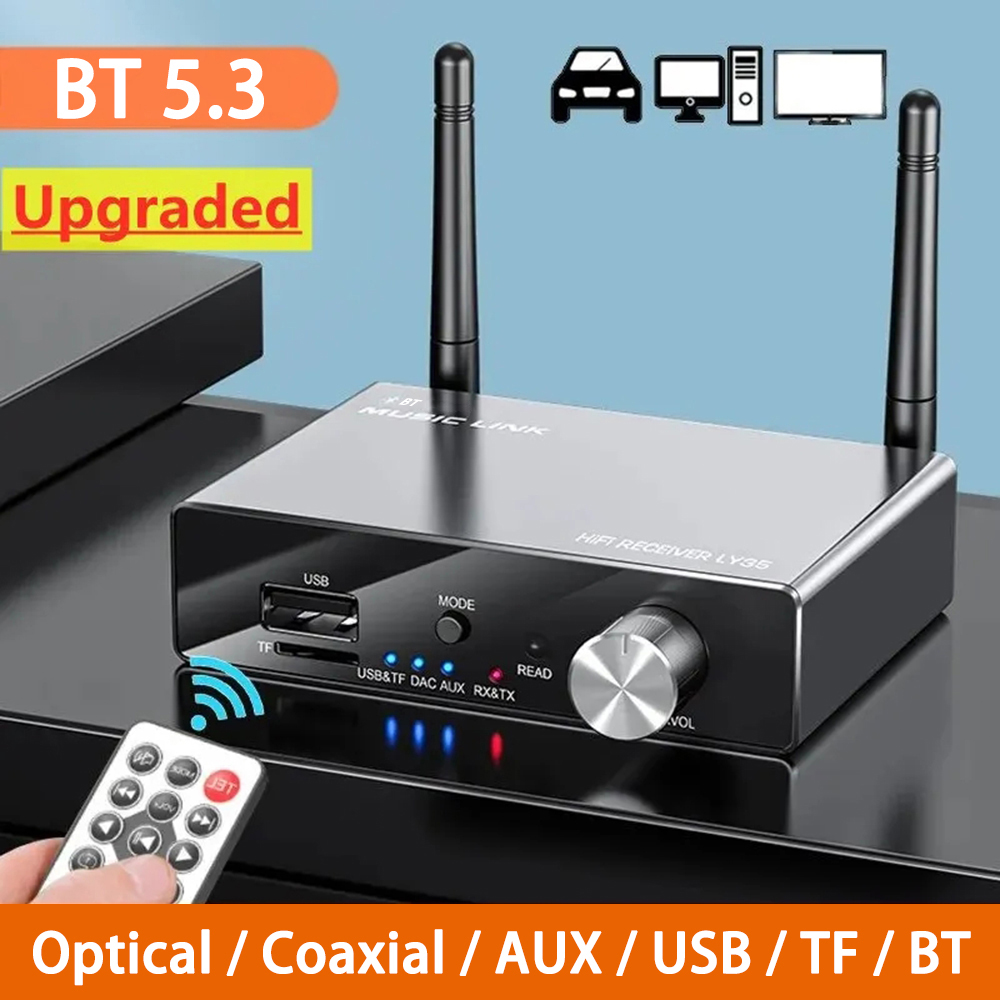 LY35 Bluetooth 5.3 Transmitter Receiver Stereo AUX 3.5mm Wireless Music Audio Adapter Remote Control DAC Audio Converter