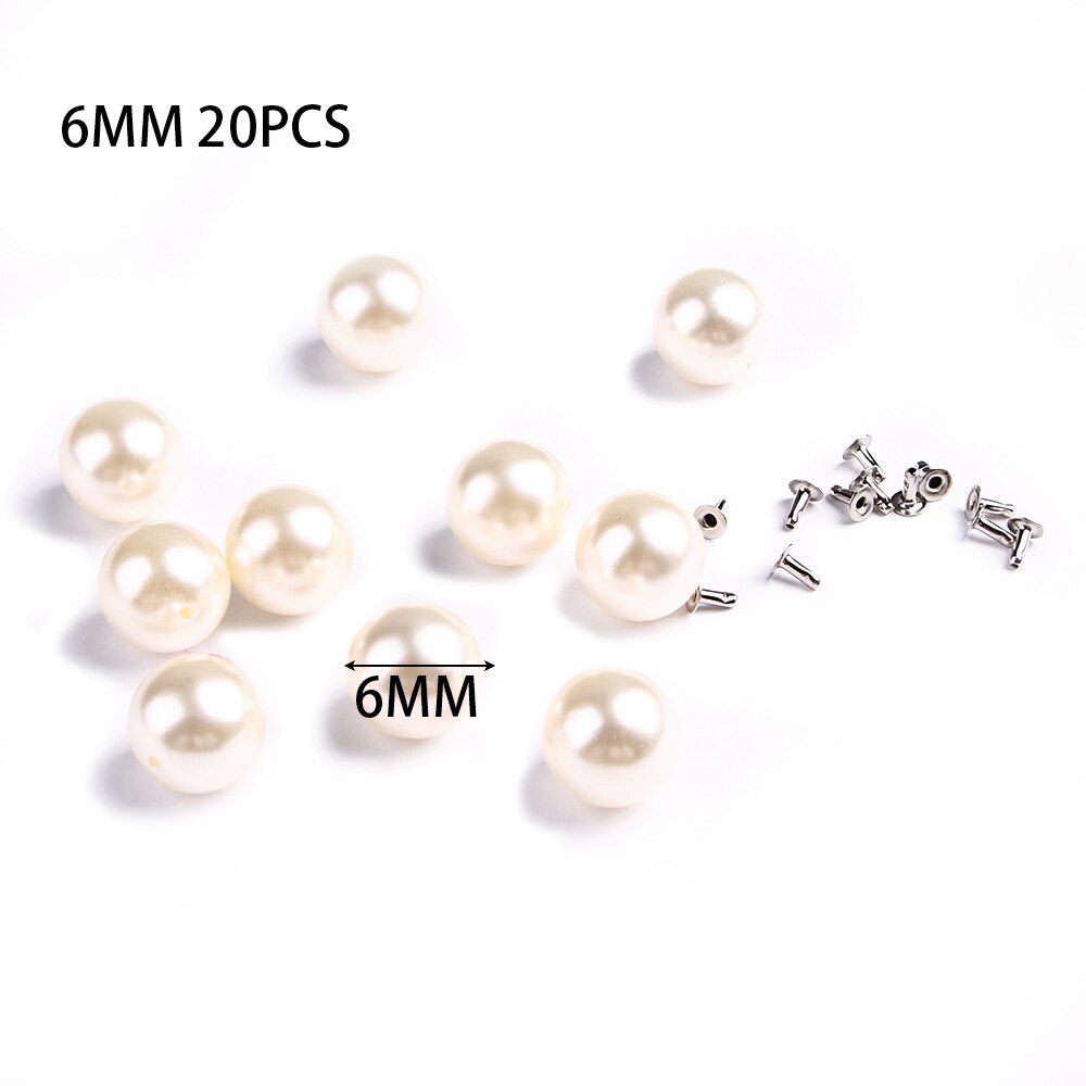 Ensemble de perles à Rivets | Perles Imitation rondes, clous à Rivets, bricolage décor de mariage, jeu de perles à Rivets, chaussures de vêtement, sac, accessoires pointes de perles 10/20 pièces: 6mm-20pcs