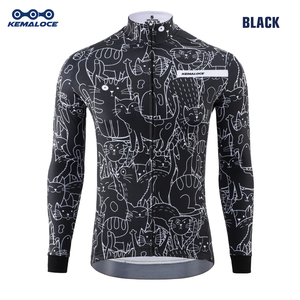 Kemaloce Winter Wielerjassen Heren Fleece Lange Mouwen High End Bike Jacks Zwart En Wit Thermisch Stof Mtb Fietskleding: M / Black