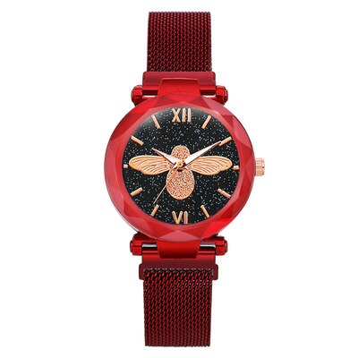 Luxe Sterrenhemel Mesh Armband Horloge Voor Vrouwen Stijlvolle Crystal Quartz Dames Pols Horloges Zwarte Goud Dames Horloge: SB022  red