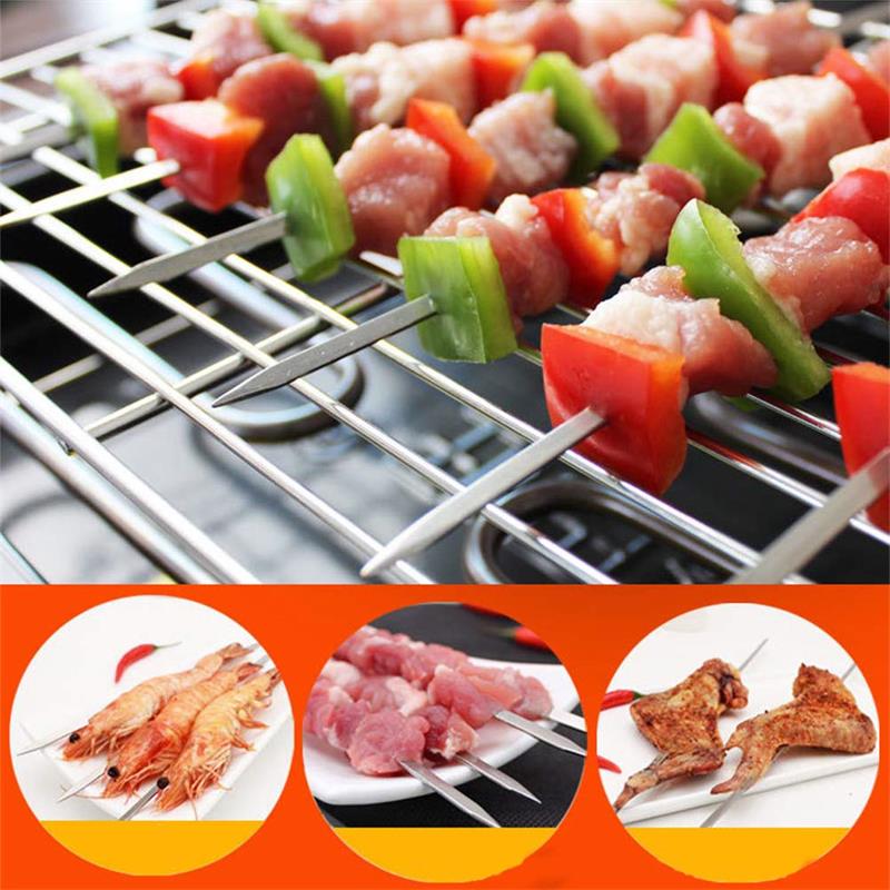 17.7in (45Cm) roestvrij Staal Platte Bbq Sticks Metalen Bbq Kabob Spiesjes Herbruikbare Bbq Stickers Grill Barbecue Accessoires 6/10/12pc