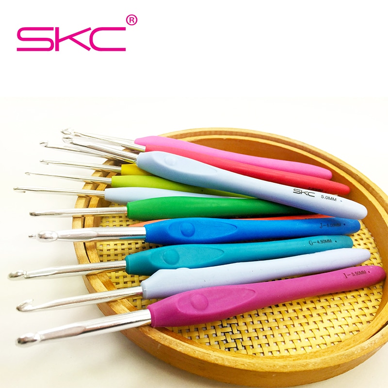 SKC 16cm TPR Handle Crochet Hook 10 Sizes Hand Knitted Sweaters Scarves Metal Colorful Aluminum Crochet Hook