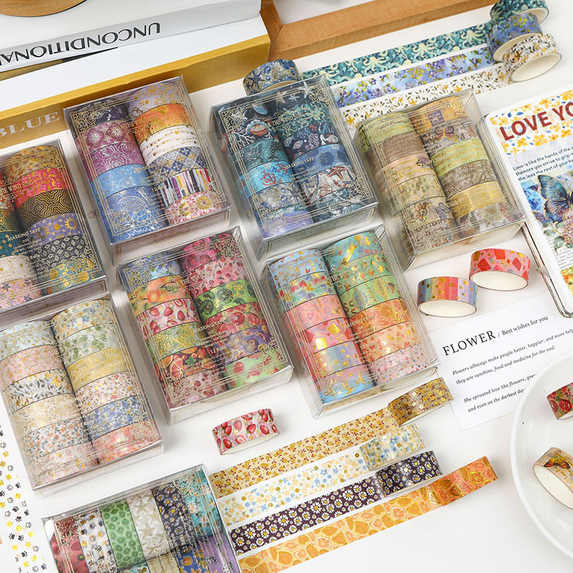 12Pcs Fruits Washi Tapes Scrapbooking Supplies Washitape Gold Foil Stamping Ocean Diary Cinta Adhesiva Decorativa Washi Tape Set