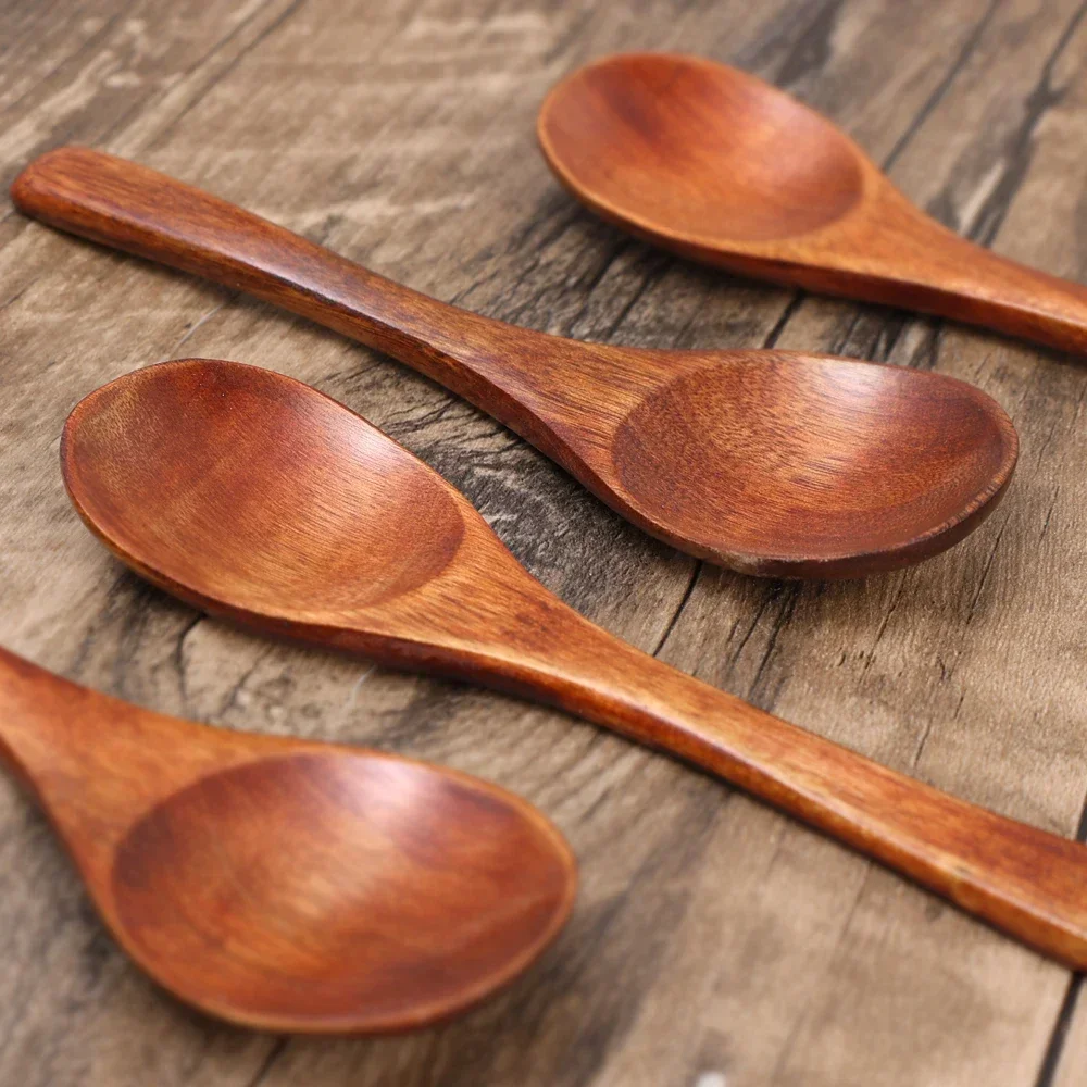 Cucharas de sopa de madera con mango largo, cucharadita de café, leche, azúcar, especias, condimentos, vajilla de cocina, herramientas, cuchara de madera, 1/10 Uds.