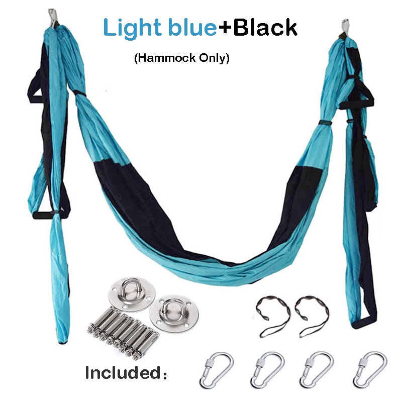 Anti-Gravity Yoga Hangmat Gym Sterkte Inversie Antenne Tractie Swing Yoga Riem Set: L blue Black