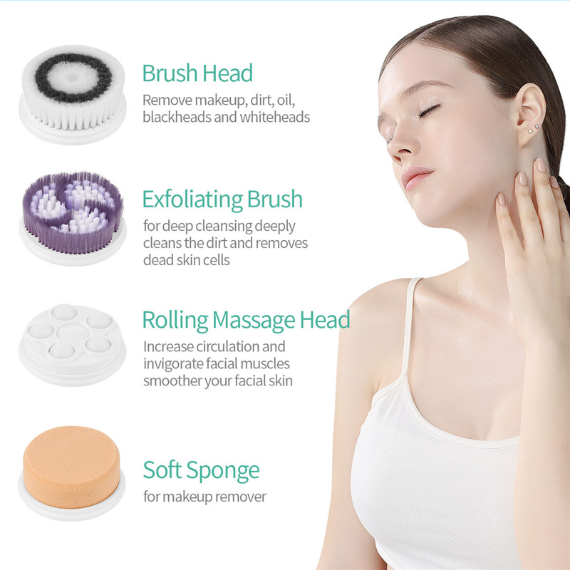 4 In 1 Elektrische Gezichtsreiniging Borstel Massage Porie Gezicht Reinigingsapparaat Skin Peeling Roller Gezicht Borstel Wasmachine