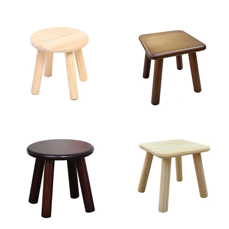 Taburete pequeño con cambio de madera maciza para niños y adultos, taburete cuadrado para cambio de zapatos, mesa de té, moderno y