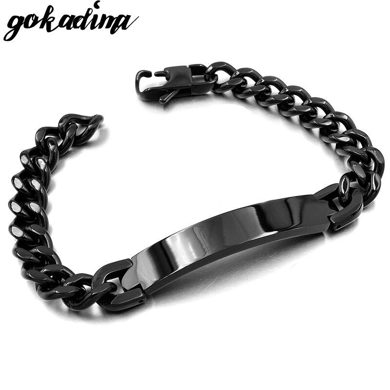 Gokadima in Acciaio Inox ID Del Braccialetto per Gli Uomini Dei Monili masculina pulseira, Nero/Oro Rosa di colore della Roccia punk Regalo Del Partito