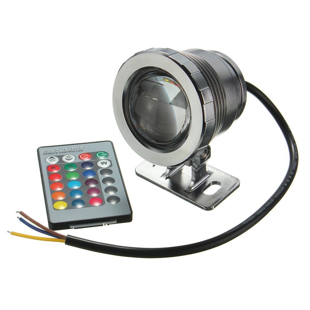 Ip68 10w led-verlichting, tuinfontein, zwembad, vijverspot, waterdichte onderwaterlamp met afstandsbediening, zwart/zilver