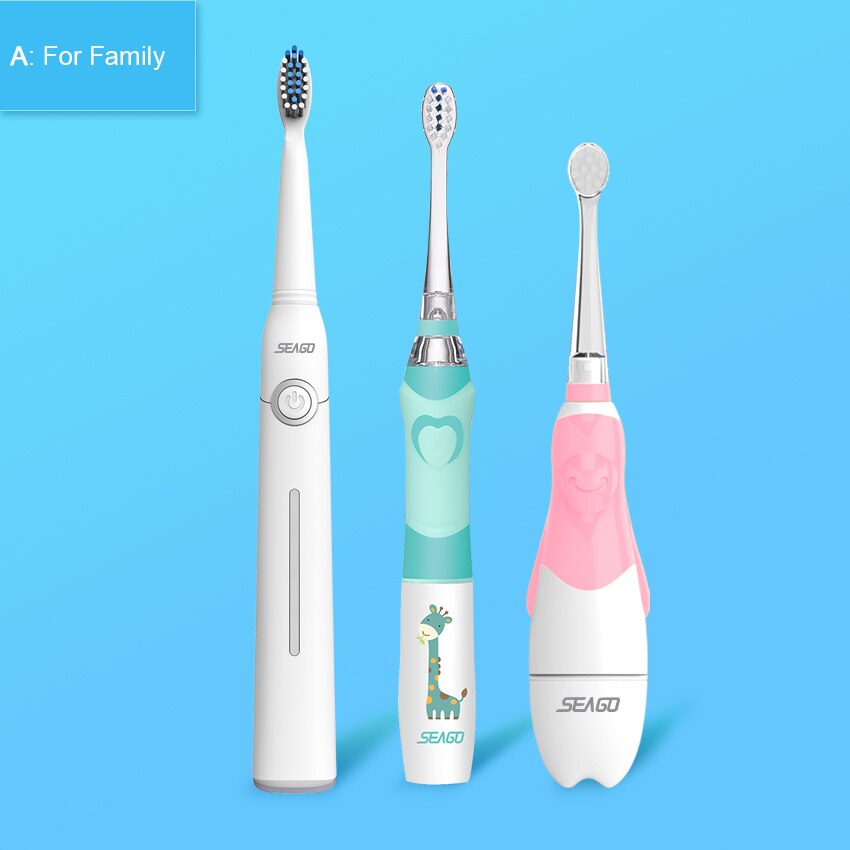 Seago elektrisk tandbørste familie sæt smart tandbørste genopladelig elektronisk børste sonisk tandbørste elektrisk børste tyggegummi sund: Hvidt sæt 002