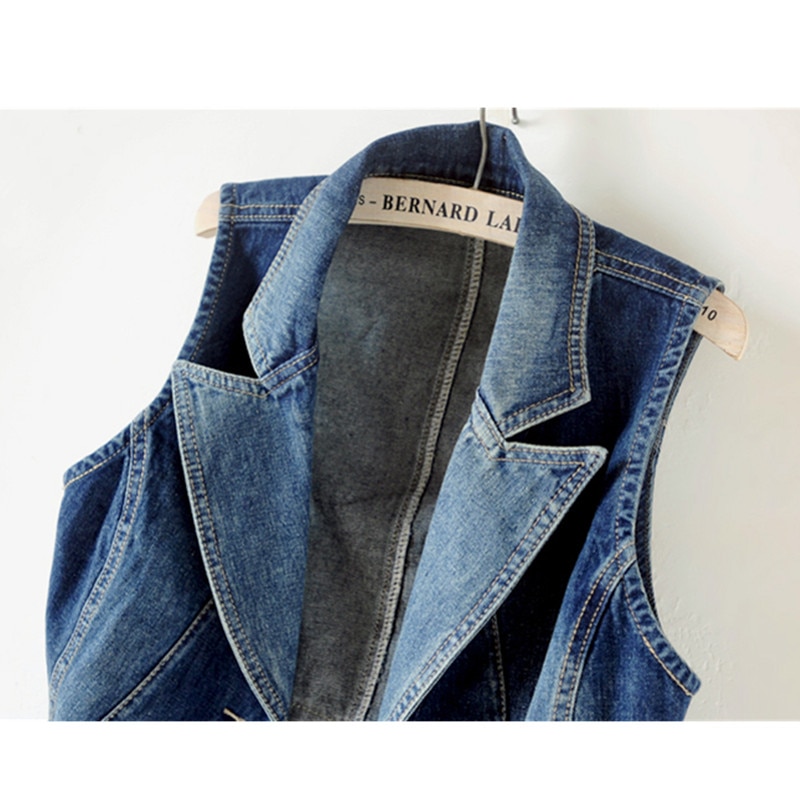 Chalecos vaqueros de talla grande sin mangas para mujer de primavera 4XL, Tops casuales de , chalecos con cuello de traje para mujer, chaquetas cortas de tela vaquera para mujer
