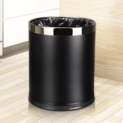 Metal Trash Can Home Office Wastebaskets , Double Layer 10L 14L Open Top Round Gabarage Can for Bathroom Kitchen Hotel Waste Bin: black lacquer s ring