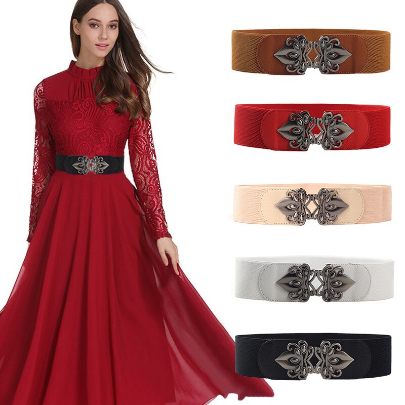 Cinturón ancho elástico para mujer, faja de cuero Vintage, accesorios de ropa