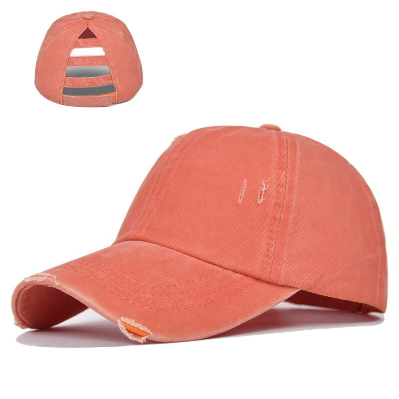 Boné de beisebol buraco lavado nova primavera sólida sunhat homens mulheres verão algodão snapback bonés hip hop chapéu de pesca retro rabo de cavalo viseira: Orange Cap