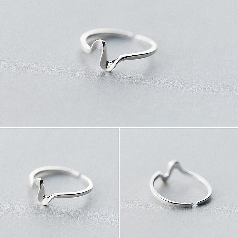 Echt 925 Sterling Silber Minimalis Welle Einstellbar Ring Punk Edlen Schmuck Für Charme Frauen Party Persönlichkeit Zubehör