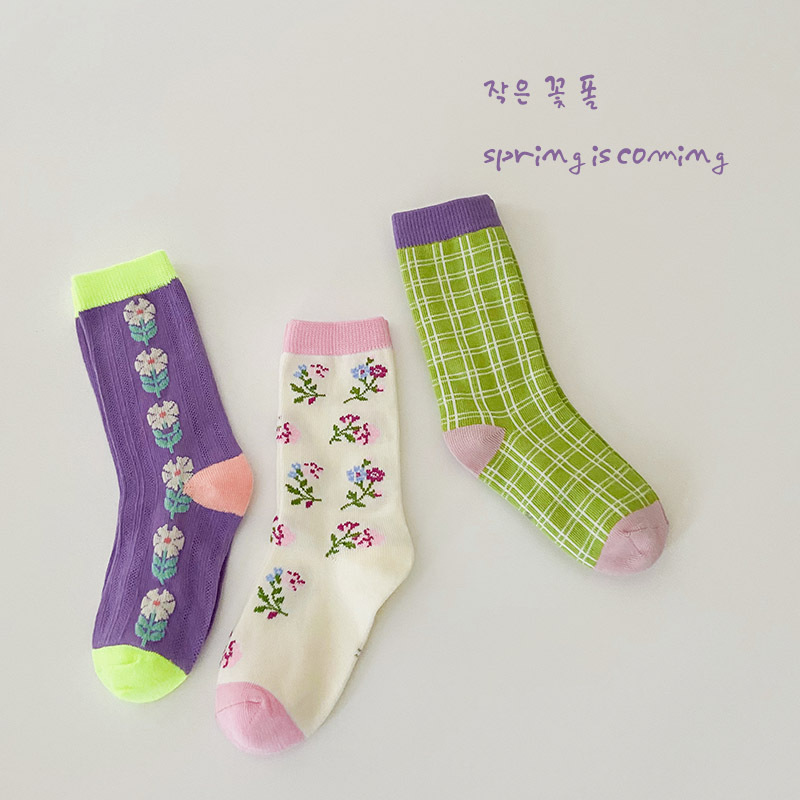 3 paia/lotto Z286 primavera Cototn floreale Plaid coreano ragazze calzini al ginocchio calzini ragazze bambini calzini: Z286 B / S 1-3Y