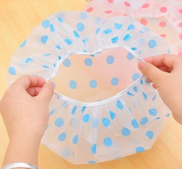 2pcs Shower Caps Bathroom Hair Protect Women Dot Head Cover Adults Waterproof Bathing Cap