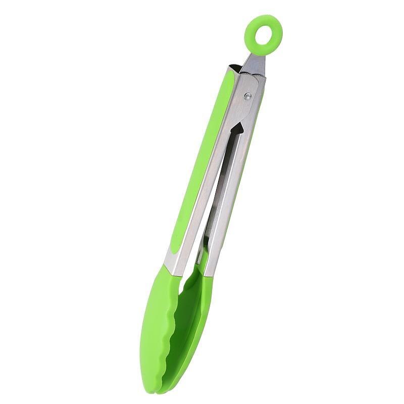Silicone Food Tong Stainless Steel Kitchen Tongs Silicone Non-slip Cooking Clip Clamp BBQ Salad Tools Grill Kitchen Accessories: Green