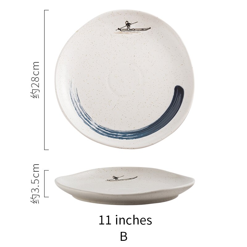 RHE Irregular edges Ceramic plate set Restaurant kitchen home dinner Steak Salad Dim Sum Plate Party porcelain plate: B-11 inches