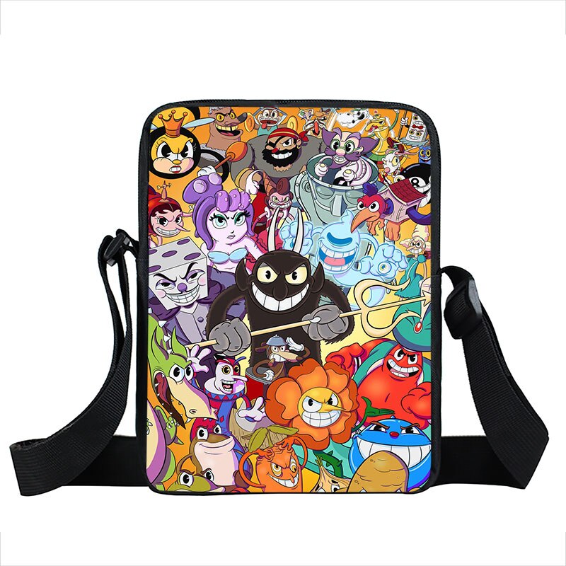 funny cuphead / mughead print small shoulder bag women handbag mens crossbody bags Adult book bag student messenger bags