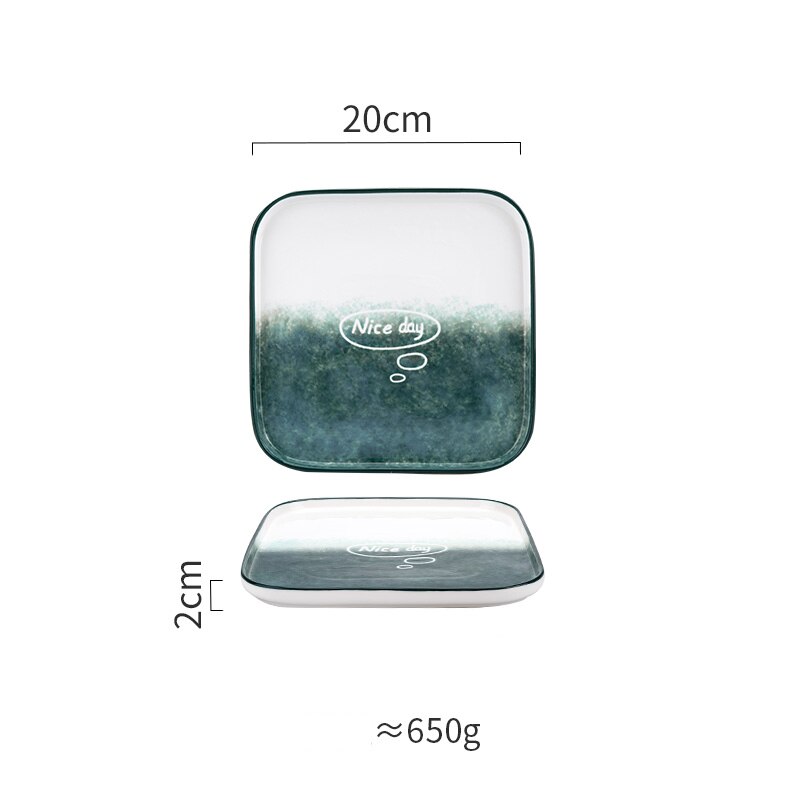 Timemore nordisk gradient porcelæn middagstallerken og fade skålsæt keramisk nudelsuppe salat biural skål oval fisketallerken: 8 tommer firkantet plade