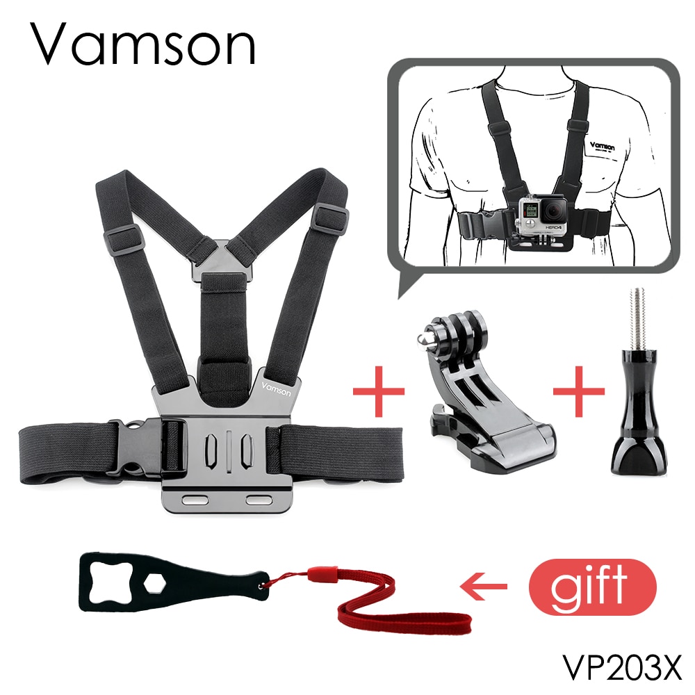 Vamson voor Gopro Hero 7 5 6 4 Accessoires Sport Cam Vaste Borstband voor Xiomi voor Yi 4 K voor GoPro SJCAM SJ4000 Camera VP203