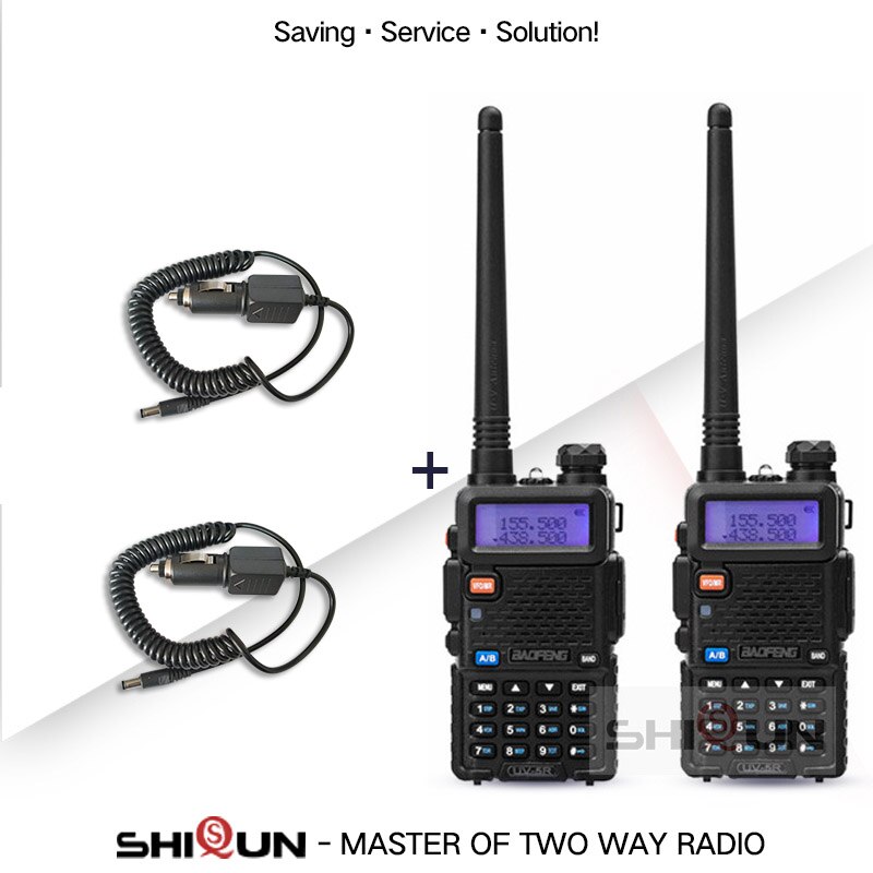 Baofeng – walkie-talkie Radio Portable UV-5R, 1 pièce, 2 pièces, Pofung UV 5R 5W VHF/UHF, double bande, Radio CB bidirectionnelle UV5r UV-82 UV-9R: 2Black-2Car charger
