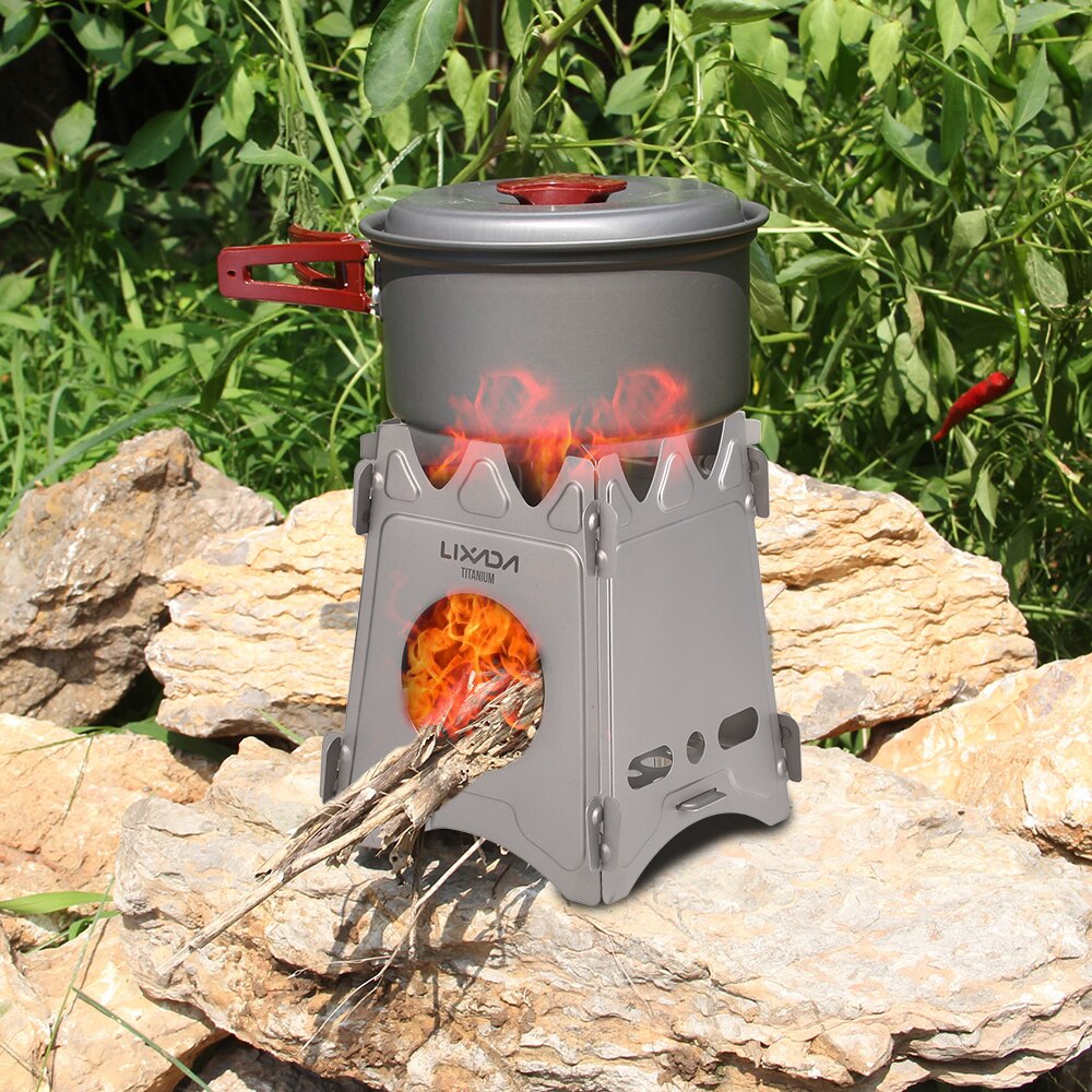 Vouwen Titanium Hout Kachel met Mini Alcohol Fornuis Outdoor Kachel Camping Branders Koken Picknick Hout Oven