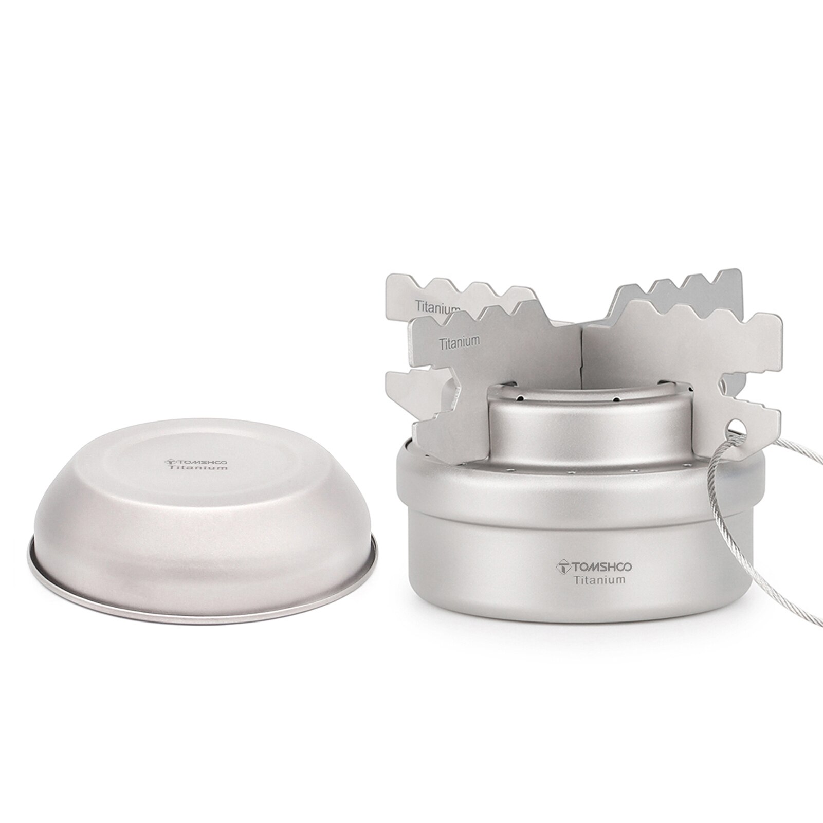 TOMSHOO Portable Mini Titanium Alcohol Stove with Lid Cross Stove Stand Rack Outdoor Camping Backpacking Cooking Alcohol Stove: with Lid Rack 2