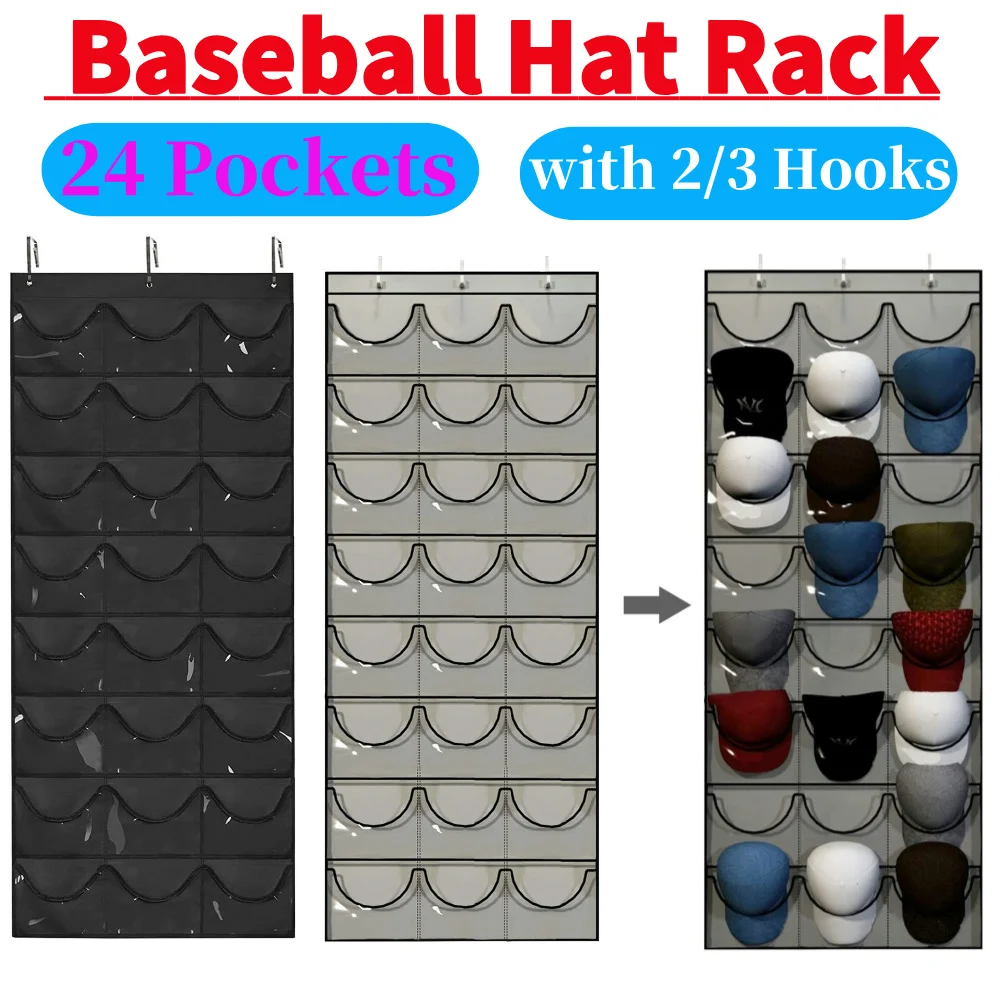 Hoedenorganizer Hoedenrek 24 diepe zakken met 2/3 haken Display Baseball Caps Collectie Hoedenorganizer Houder voor muurdeur